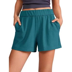 imageCRZ YOGA Comfy Ribbed Sweat Shorts for Women High Waisted Lyocell for Casual Lounge Athletic Jersey with PocketsBorealis Green