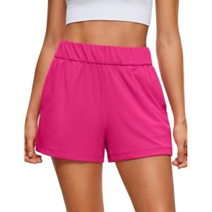 imageCRZ YOGA Comfy Ribbed Sweat Shorts for Women High Waisted Lyocell for Casual Lounge Athletic Jersey with PocketsGranita Pink