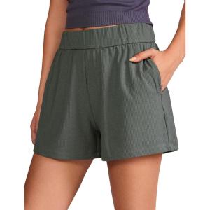 imageCRZ YOGA Comfy Ribbed Sweat Shorts for Women High Waisted Lyocell for Casual Lounge Athletic Jersey with PocketsGrey Sage