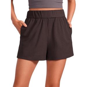 imageCRZ YOGA Comfy Ribbed Sweat Shorts for Women High Waisted Lyocell for Casual Lounge Athletic Jersey with PocketsHot Fudge Brown