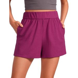 imageCRZ YOGA Comfy Ribbed Sweat Shorts for Women High Waisted Lyocell for Casual Lounge Athletic Jersey with PocketsMagenta Purple