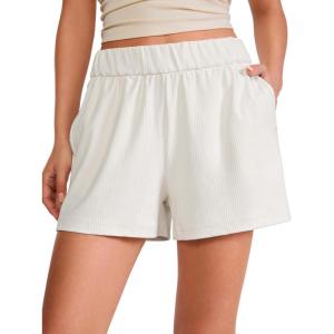 imageCRZ YOGA Comfy Ribbed Sweat Shorts for Women High Waisted Lyocell for Casual Lounge Athletic Jersey with PocketsMilky White Bone