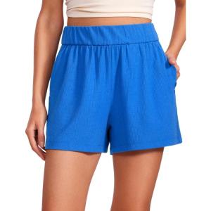 imageCRZ YOGA Comfy Ribbed Sweat Shorts for Women High Waisted Lyocell for Casual Lounge Athletic Jersey with PocketsSparkle Blue