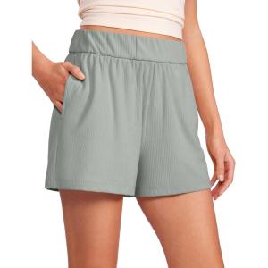 imageCRZ YOGA Comfy Ribbed Sweat Shorts for Women High Waisted Lyocell for Casual Lounge Athletic Jersey with PocketsSterling