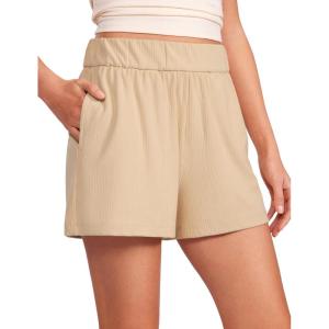 imageCRZ YOGA Comfy Ribbed Sweat Shorts for Women High Waisted Lyocell for Casual Lounge Athletic Jersey with PocketsTan Milkshake
