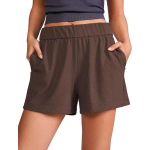 imageCRZ YOGA Comfy Ribbed Sweat Shorts for Women High Waisted Lyocell for Casual Lounge Athletic Jersey with PocketsTaupe