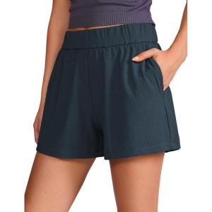 imageCRZ YOGA Comfy Ribbed Sweat Shorts for Women High Waisted Lyocell for Casual Lounge Athletic Jersey with PocketsTrue Navy