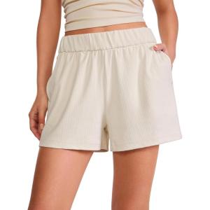 imageCRZ YOGA Comfy Ribbed Sweat Shorts for Women High Waisted Lyocell for Casual Lounge Athletic Jersey with PocketsWhite Apricot