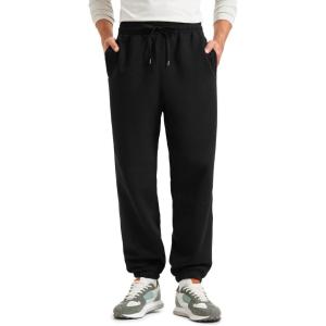 imageCRZ YOGA Cotton Fleece Sweatpants for Men 32quot Loosed Fit Lounge Casual Elastic Bottom Sweat Pants with Zipper PocketsBlack