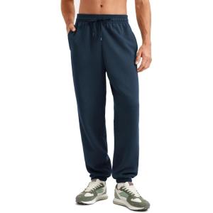 imageCRZ YOGA Cotton Fleece Sweatpants for Men 32quot Loosed Fit Lounge Casual Elastic Bottom Sweat Pants with Zipper PocketsInk Blue