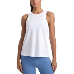 imageCRZ YOGA CottonBlend Workout Racerback Tank for Women Athletic High Neck Breathable Tops Casual Basic Sleeveless ShirtsWhite