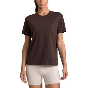 imageCRZ YOGA CottonBlend Workout Tops for Women Breathable Gym Athletic Short Sleeve Shirts Quick Dry Casual Basic TShirtHot Fudge Brown