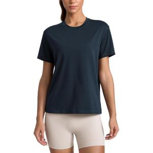imageCRZ YOGA CottonBlend Workout Tops for Women Breathable Gym Athletic Short Sleeve Shirts Quick Dry Casual Basic TShirtTrue Navy