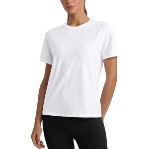 imageCRZ YOGA CottonBlend Workout Tops for Women Breathable Gym Athletic Short Sleeve Shirts Quick Dry Casual Basic TShirtWhite