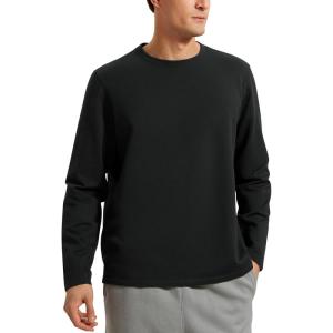 imageCRZ YOGA Fleece Crewneck Sweatshirt for Men Long Sleeve Breathable Workout Casual Pullover Basic Sweat ShirtsBlack