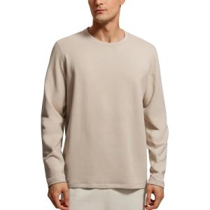 imageCRZ YOGA Fleece Crewneck Sweatshirt for Men Long Sleeve Breathable Workout Casual Pullover Basic Sweat ShirtsMojave Tan