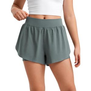 imageCRZ YOGA Girls 2 in 1 Dolphin Athletic Running Shorts with Pockets High Waist Teen Kid Workout Casual Tennis Soccer SplitGrey Sage