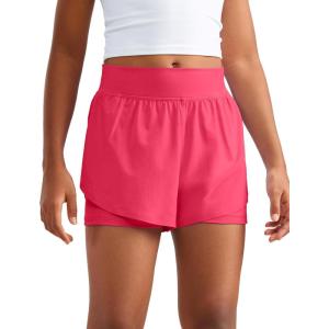 imageCRZ YOGA Girls 2 in 1 Dolphin Athletic Running Shorts with Pockets High Waist Teen Kid Workout Casual Tennis Soccer SplitLip Gloss Pink