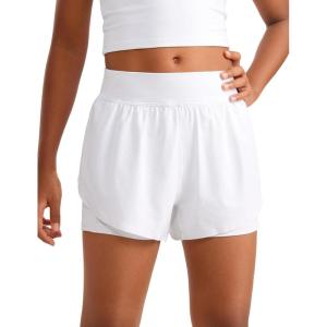 imageCRZ YOGA Girls 2 in 1 Dolphin Athletic Running Shorts with Pockets High Waist Teen Kid Workout Casual Tennis Soccer SplitWhite
