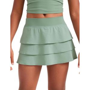 imageCRZ YOGA Girls Athletic Ruffle Skirts with Shorts Tennis Golf Dance School Kids Teen Skorts with PocketsGreen Palm Court