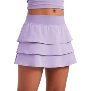 imageCRZ YOGA Girls Athletic Ruffle Skirts with Shorts Tennis Golf Dance School Kids Teen Skorts with PocketsLilac