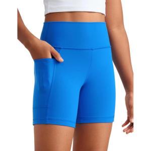 imageCRZ YOGA Girls Butterluxe Athletic High Waist Biker Shorts with Pockets  Lounge Active Dance Yoga Running Kids TeenSparkle Blue
