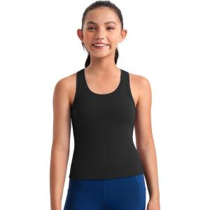 imageCRZ YOGA Girls Butterluxe Crew Round Neck Racerback Workout Tank Tops for Teen Kids Active Casual Dance Crop SleevelessBlack