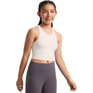 imageCRZ YOGA Girls Butterluxe Double Lined Tank Tops High Neck Racerback Cropped Basic Sleeveless Dance YogaMilky White