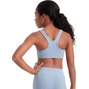 imageCRZ YOGA Girls Butterluxe Sports Bras  Scoop Neck Racerback Training Yoga Crop Top for Teens Kids DanceCambric Blue