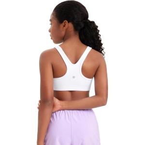 imageCRZ YOGA Girls Butterluxe Sports Bras  Scoop Neck Racerback Training Yoga Crop Top for Teens Kids DanceWhite