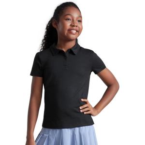 imageCRZ YOGA Girls Cloud Jersey Short Sleeve Polo Shirts School Uniform Golf Tennis Casual Lounge Athletic Collar SoftBlack