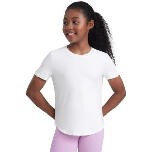 imageCRZ YOGA Girls Cloudweight Athletic T Shirts Short Sleeve Tees Crew Neck Side Slit Teen Kids Active Gym Casual Quick DryWhite