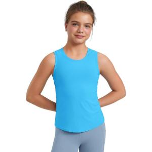 imageCRZ YOGA Girls Cloudweight Athletic Tank Tops Hip Length Crew Neck Sleeveless Teen Kids Active Casual Dance YogaKayak Blue