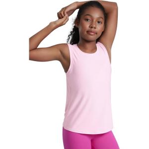 imageCRZ YOGA Girls Cloudweight Athletic Tank Tops Hip Length Crew Neck Sleeveless Teen Kids Active Casual Dance YogaPink Peony