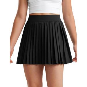 imageCRZ YOGA Girls Pleated Skirt with Shorts Tennis Athletic School Kids Teen Skorts with PocketsBlack