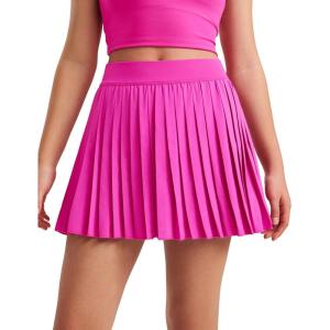 imageCRZ YOGA Girls Pleated Skirt with Shorts Tennis Athletic School Kids Teen Skorts with PocketsHibiscus Purple