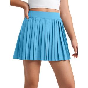 imageCRZ YOGA Girls Pleated Skirt with Shorts Tennis Athletic School Kids Teen Skorts with PocketsKayak Blue