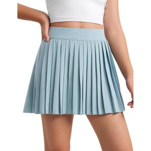 imageCRZ YOGA Girls Pleated Skirt with Shorts Tennis Athletic School Kids Teen Skorts with PocketsLight Grayish Blue