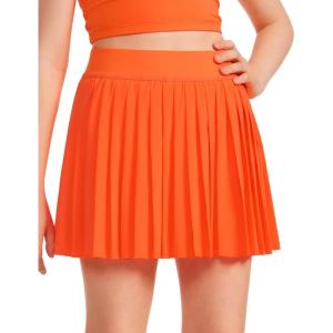 imageCRZ YOGA Girls Pleated Skirt with Shorts Tennis Athletic School Kids Teen Skorts with PocketsNeon Orange