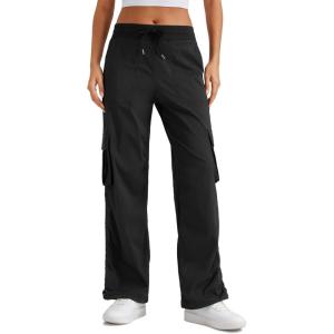 imageCRZ YOGA Lightweight Casual Cargo Pants for Women 30quot Adjustable Ruched Straight Leg Travel Workout Athletic Hiking JoggersBlack