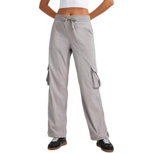 imageCRZ YOGA Lightweight Casual Cargo Pants for Women 30quot Adjustable Ruched Straight Leg Travel Workout Athletic Hiking JoggersDark Chrome