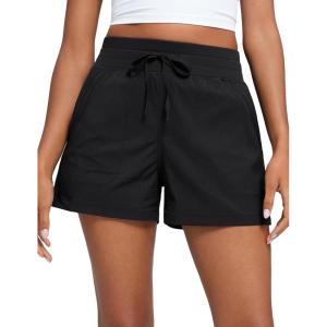 imageCRZ YOGA Lightweight Casual Shorts for Women 35quot High Waisted Linerless Athletic Running Hiking Shorts with Zip PocketsBlack
