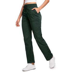 imageCRZ YOGA Lightweight Straight Leg Workout Pants for Women 28quot30quot Casual Ruched Work Gym Athletic Joggers with PocketsLegend Green