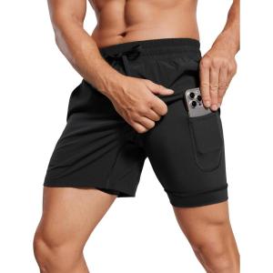 imageCRZ YOGA Mens 2 in 1 Running Shorts with Liner  5 Quick Dry for Workout Sports Athletic with PocketsBlack