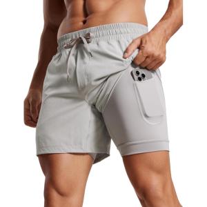 imageCRZ YOGA Mens 2 in 1 Running Shorts with Liner  5 Quick Dry for Workout Sports Athletic with PocketsDark Chrome