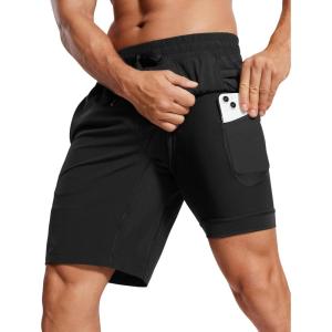 imageCRZ YOGA Mens 2 in 1 Running Shorts with Liner  9 Quick Dry for Workout Sports Athletic with PocketsBlack