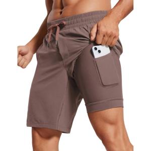 imageCRZ YOGA Mens 2 in 1 Running Shorts with Liner  9 Quick Dry for Workout Sports Athletic with PocketsBrown Rock