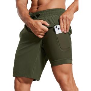 imageCRZ YOGA Mens 2 in 1 Running Shorts with Liner  9 Quick Dry for Workout Sports Athletic with PocketsDark Olive