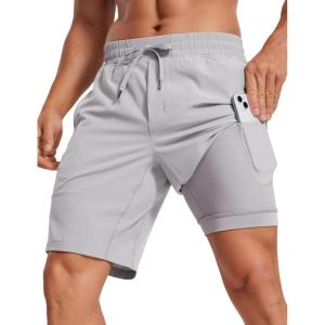 imageCRZ YOGA Mens 2 in 1 Running Shorts with Liner  9 Quick Dry for Workout Sports Athletic with PocketsGull Gray