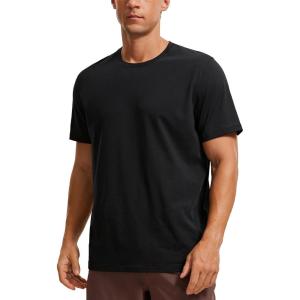 imageCRZ YOGA Mens Cotton Polyester Short Sleeve TShirt Classic Fit Casual Workout Tops Soft Premium TeeBlack